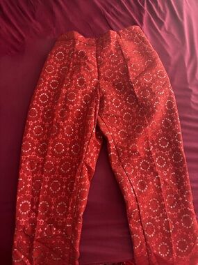 Red Patterned High-Waist Pants